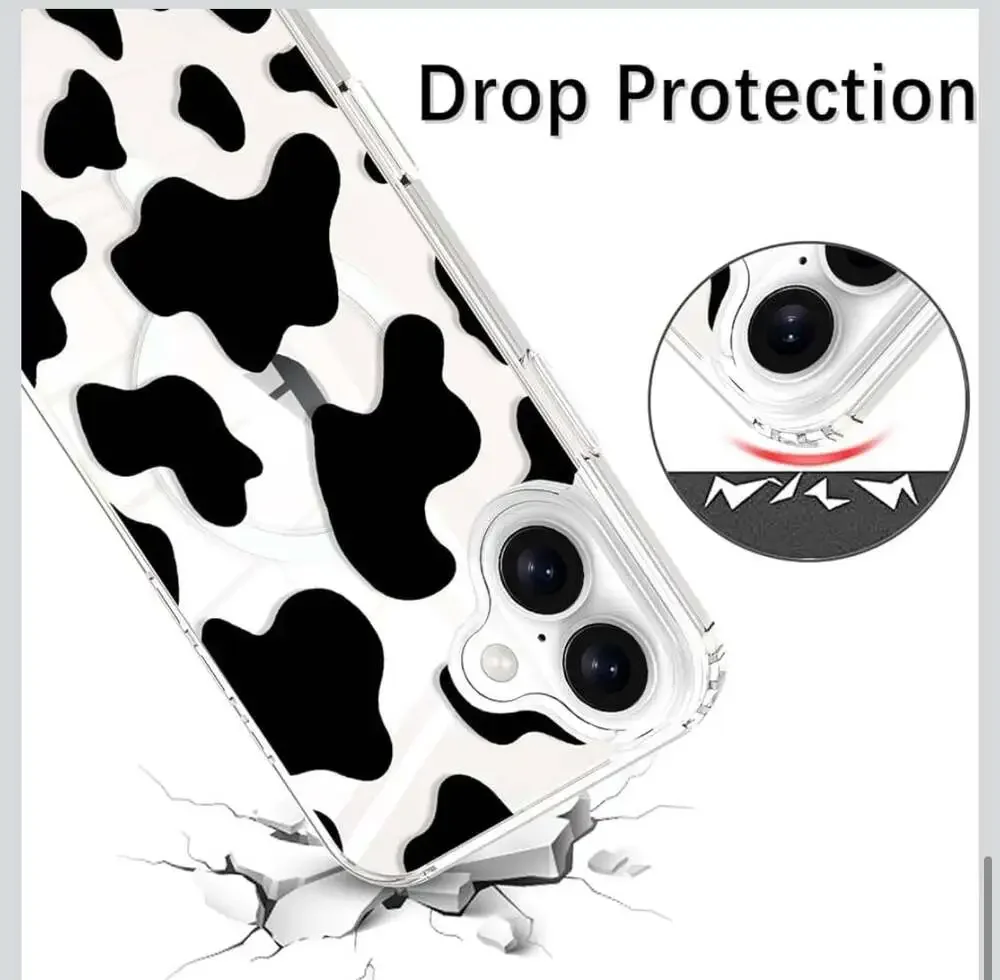 KANGHAR Magnetic Cow Print Case for iPhone - Cute Clear MagSafe Pattern Soft TPU